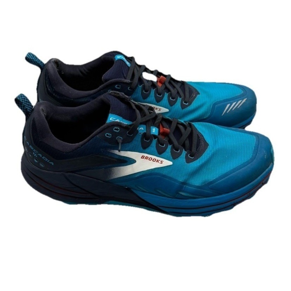 Brooks Cascadia 16 Trail Running Shoes Men's Size 15 Blue Black Hiking Sneakers